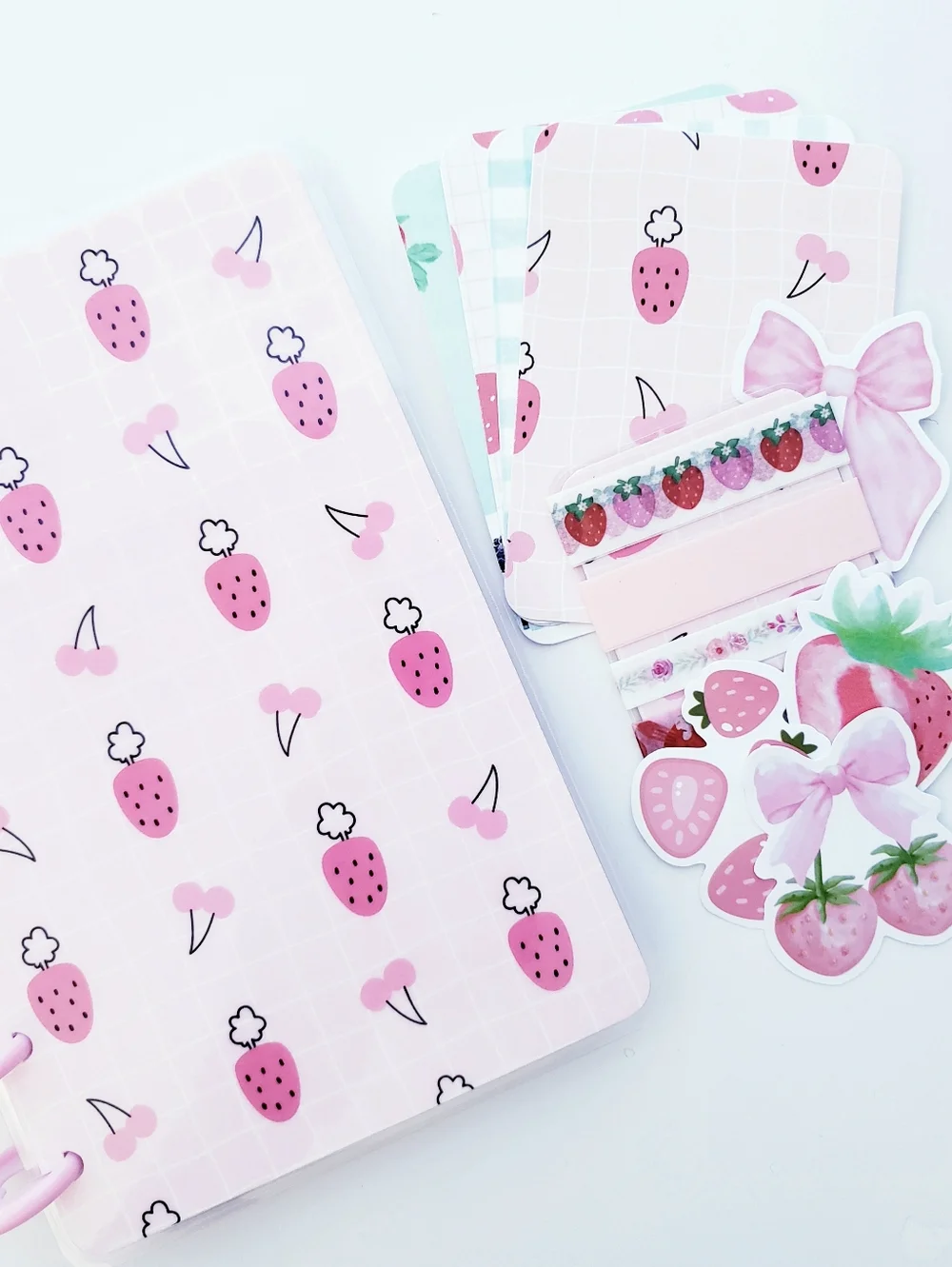 Strawberry Cherry Happy Planner Classic Size Cover Set.